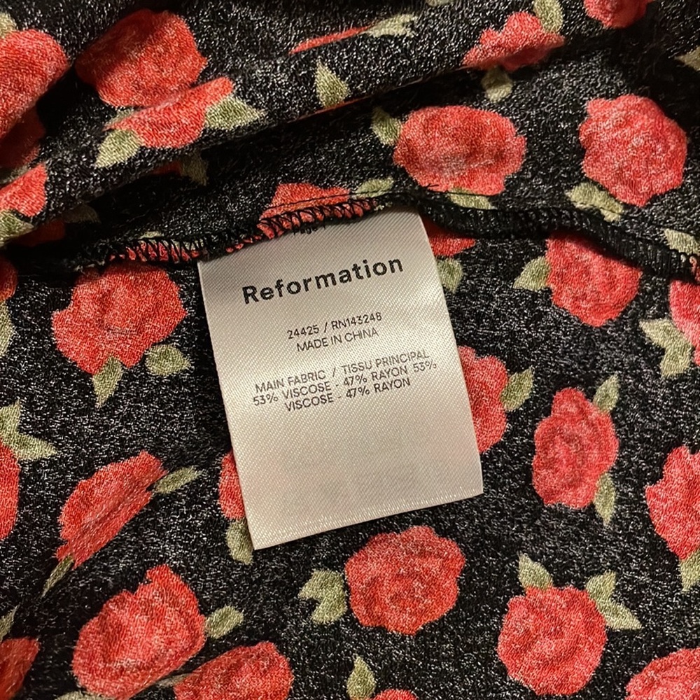 Reformation Black Midi Dress with Red Floral Pattern - Picture 8 of 10
